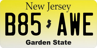NJ license plate B85AWE