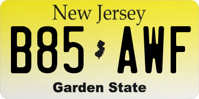 NJ license plate B85AWF