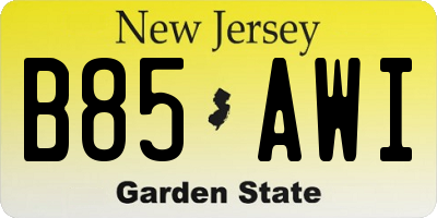 NJ license plate B85AWI
