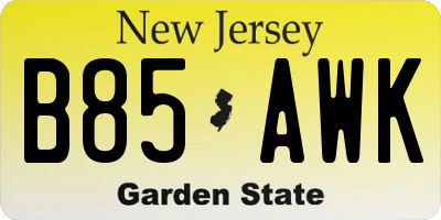 NJ license plate B85AWK