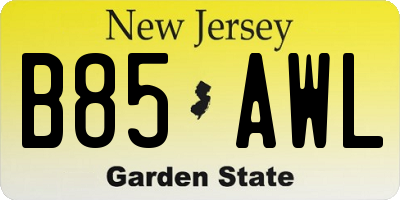 NJ license plate B85AWL