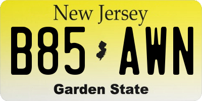 NJ license plate B85AWN