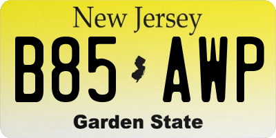 NJ license plate B85AWP
