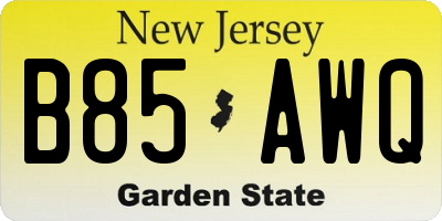NJ license plate B85AWQ