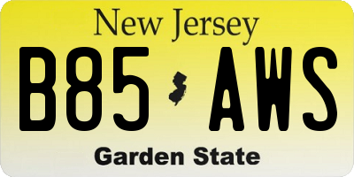 NJ license plate B85AWS