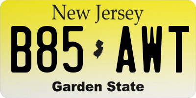 NJ license plate B85AWT