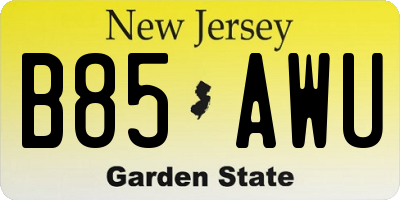NJ license plate B85AWU