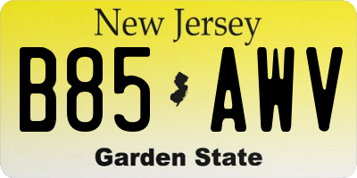 NJ license plate B85AWV