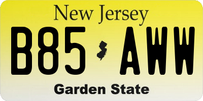 NJ license plate B85AWW