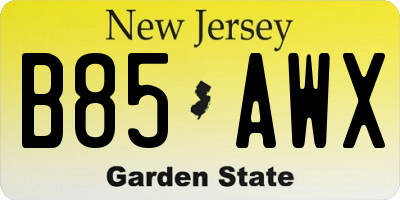 NJ license plate B85AWX
