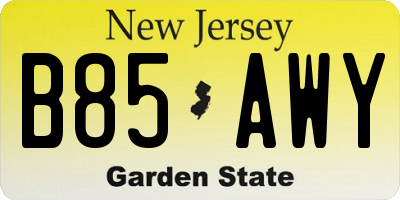 NJ license plate B85AWY