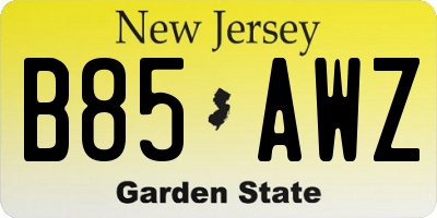 NJ license plate B85AWZ