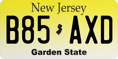 NJ license plate B85AXD