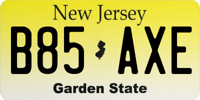 NJ license plate B85AXE