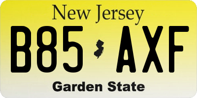 NJ license plate B85AXF