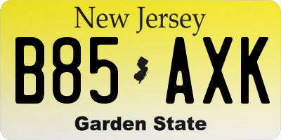 NJ license plate B85AXK
