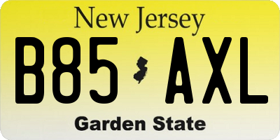 NJ license plate B85AXL