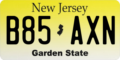NJ license plate B85AXN