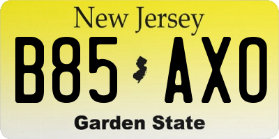 NJ license plate B85AXO