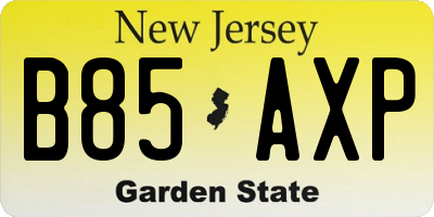 NJ license plate B85AXP
