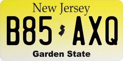 NJ license plate B85AXQ