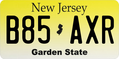 NJ license plate B85AXR