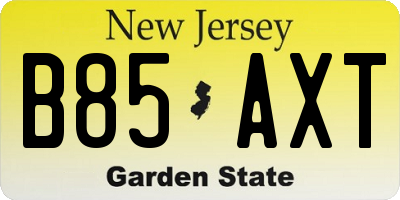NJ license plate B85AXT