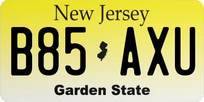 NJ license plate B85AXU