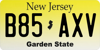NJ license plate B85AXV
