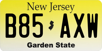 NJ license plate B85AXW