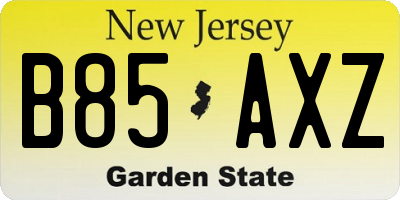 NJ license plate B85AXZ