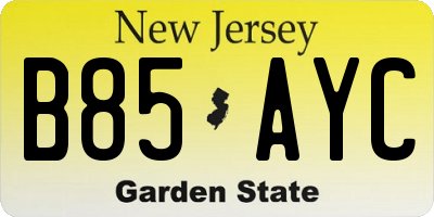 NJ license plate B85AYC
