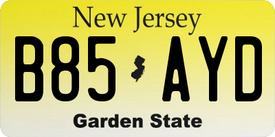 NJ license plate B85AYD