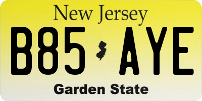 NJ license plate B85AYE