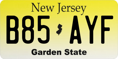 NJ license plate B85AYF