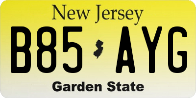 NJ license plate B85AYG