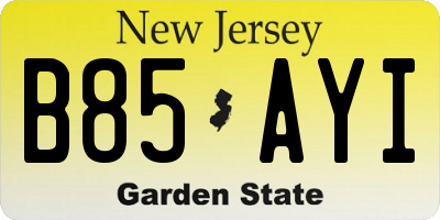 NJ license plate B85AYI
