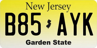NJ license plate B85AYK