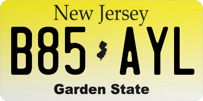 NJ license plate B85AYL