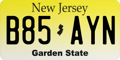 NJ license plate B85AYN