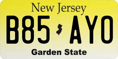 NJ license plate B85AYO