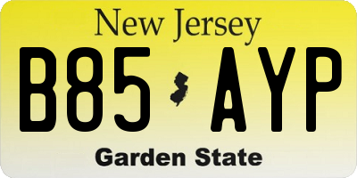 NJ license plate B85AYP