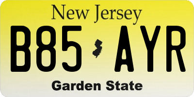 NJ license plate B85AYR