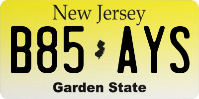 NJ license plate B85AYS