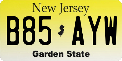 NJ license plate B85AYW