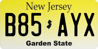 NJ license plate B85AYX