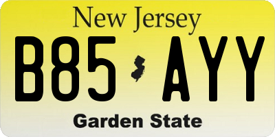 NJ license plate B85AYY