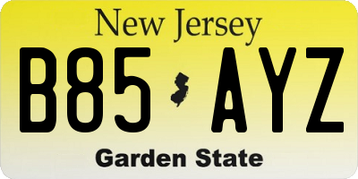 NJ license plate B85AYZ