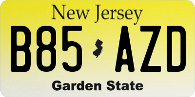 NJ license plate B85AZD