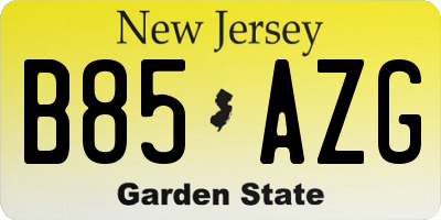 NJ license plate B85AZG